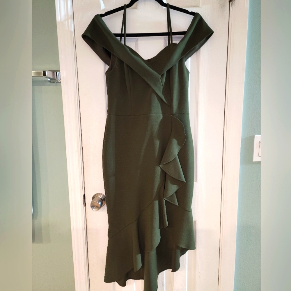 Elegant Olive Green Off-Shoulder Dress